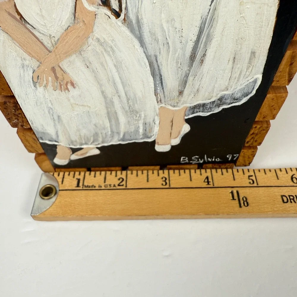 Vintage hand painted ballerinas B. Sylvia Wooden Crate caddy box Planter 1997